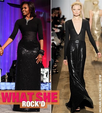 Dù sở hữu thân hình cao to với khung xương to, bà Obama diện thiết kế Michael Kors này đẹp không kém người mẫu.